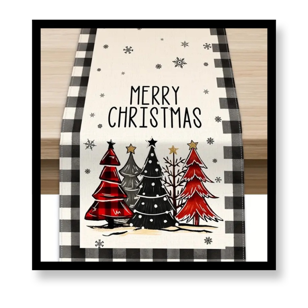 (New in package)Festive Christmas Tree Table Runner - Red, Black, White